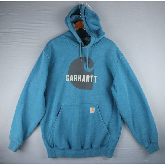 Carhartt Loose Fit Hoodie Mens Medium Bluish Cyan Loose Fit Pullover Workwear - Picture 1 of 15